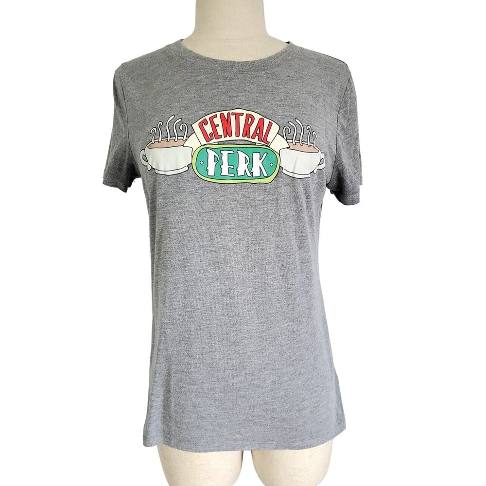 Friends TV Show Shirt Womens Medium Gray Central Perk Coffee Graphic Tee Shirt